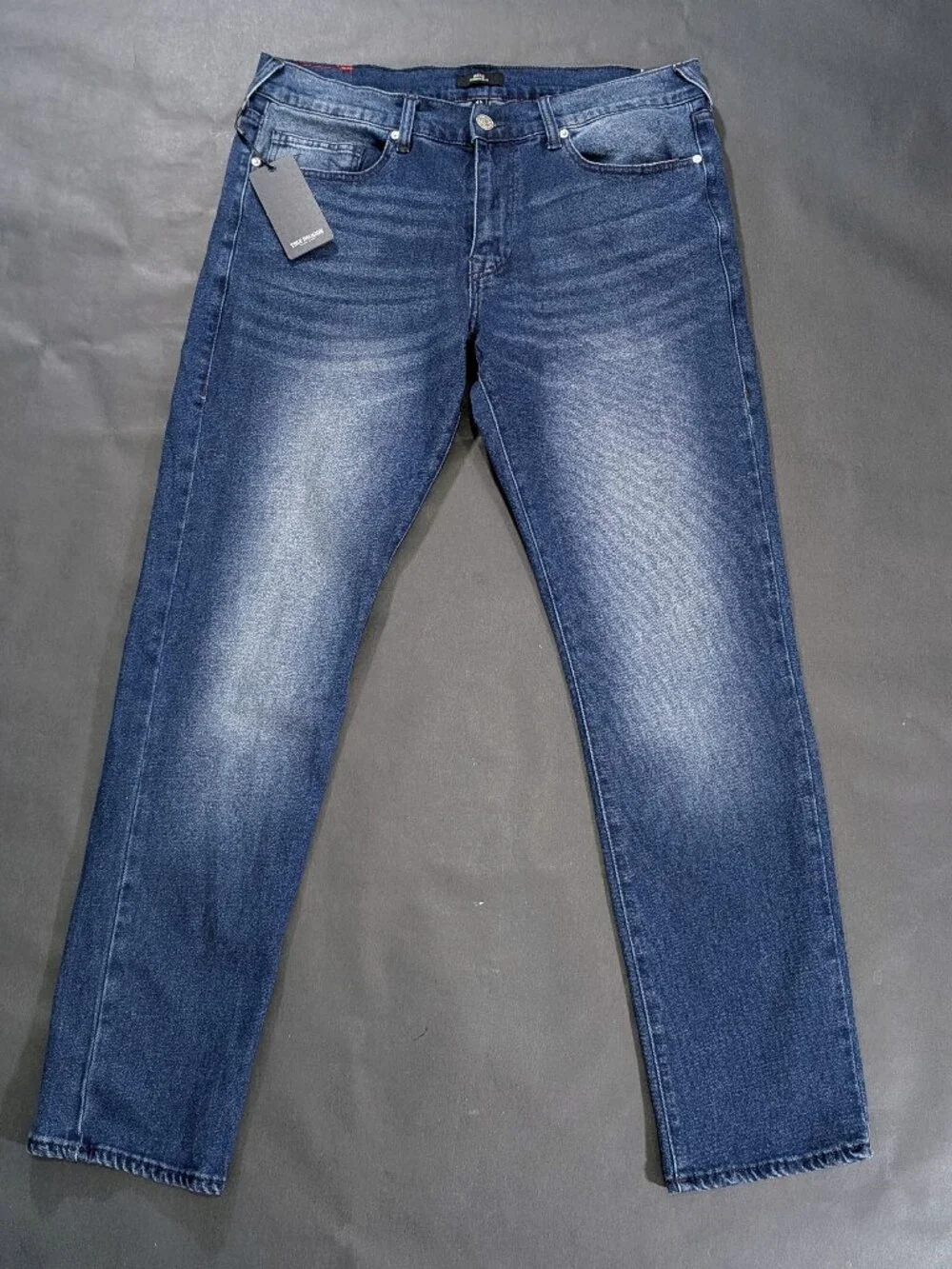 True Religion Jeans Men`s Size 36x32 Blue Dark Wash Geno Relaxed Slim Denim